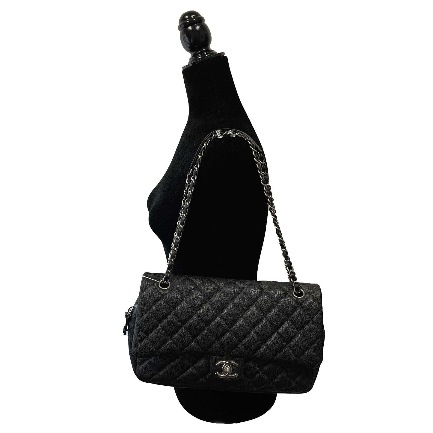 Chanel Easy Flap Bag Quilted Caviar Jumbo