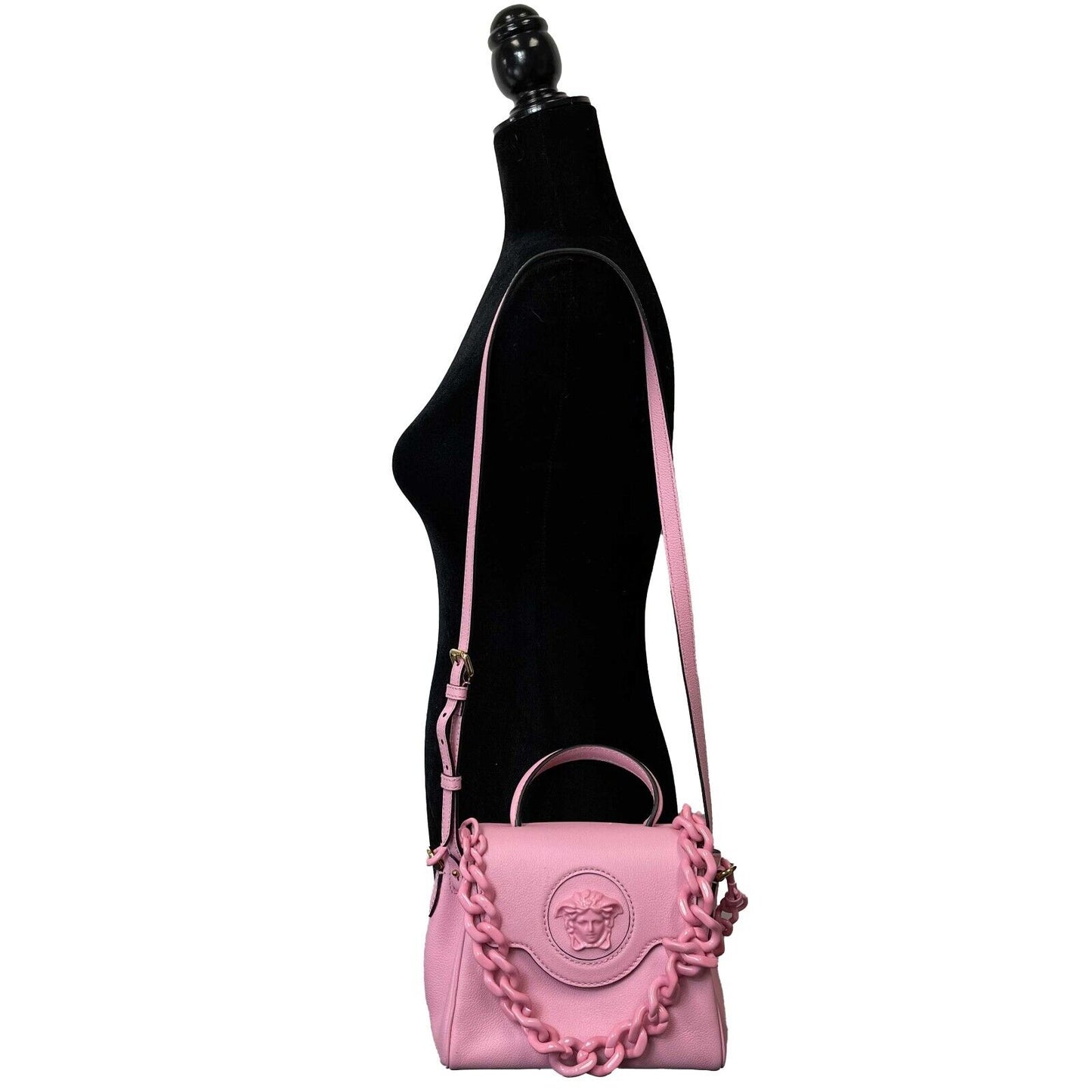 Versace - New Women's La Medusa Small Pink Top Handle w / leather & Chain Straps