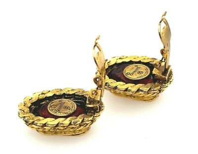 CHANEL - Vintage 70s Gripoix Clip On - Gold Tone and Deep Orange Red - Earrings