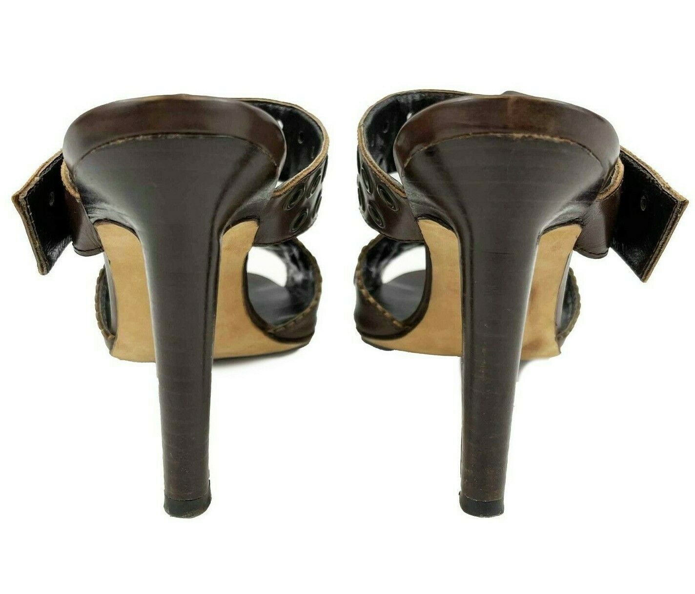Manolo Blahnik - Leather Peep Toe Buckle Heeled Sandal - Brown - 36.5 US 6.5