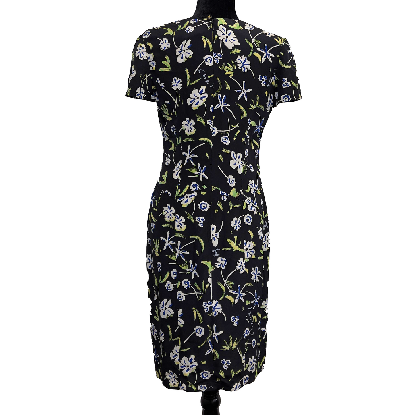 CHANEL - Vintage 97P Silk Floral Dress - Black Printed -Size FR 40 US 8