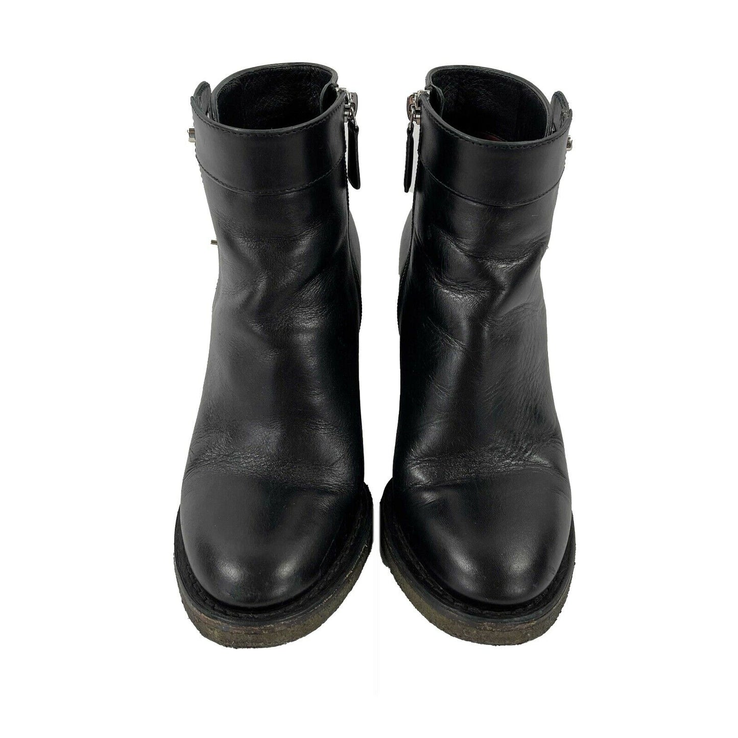 CHANEL - CC Turn Lock Ankle Leather Bootie Boots - Black / Silver - 36 US 6