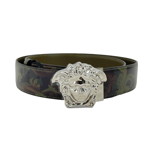 Versace - La Medusa Logo Buckle Barocco Green Leather Belt - 85/34 - NEW