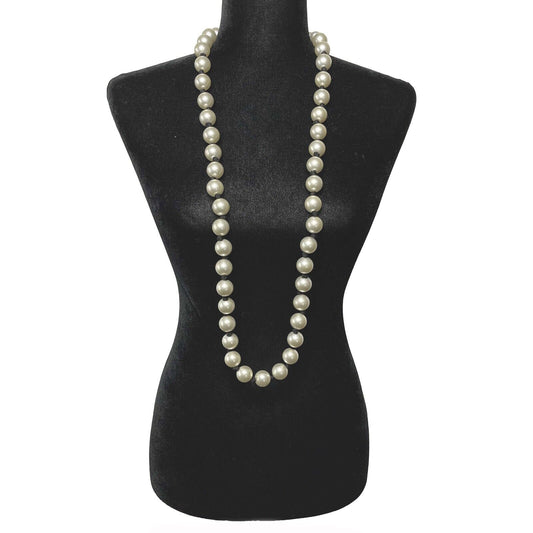 CHANEL - 2016 Jumbo Pearl CC Necklace - Long White / Black / Champaign Gold