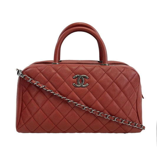 CHANEL - Sac Bowling Bag in Red Caviar Leather - Top Handle W/ Shoulder Strap