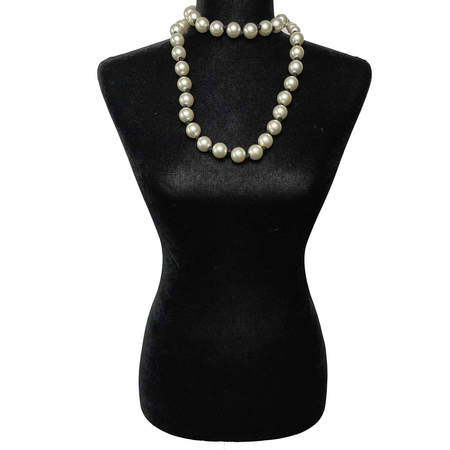 CHANEL - 2016 Jumbo Pearl CC Necklace - Long White / Black / Champaign Gold