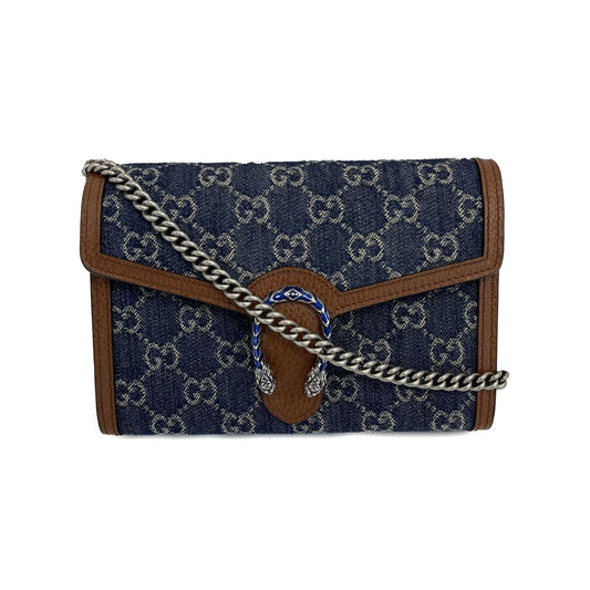 Gucci - Dionysus GG Denim Shoulder Bag Collection - Blue Brown w/ Shoulder Chain