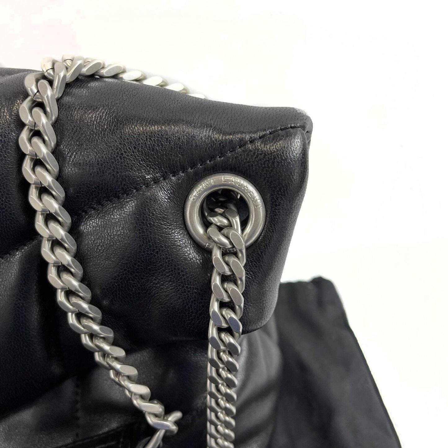 Saint Laurent - Excellent - Loulou Puffer Small - Black / Silver Shoulder Bag