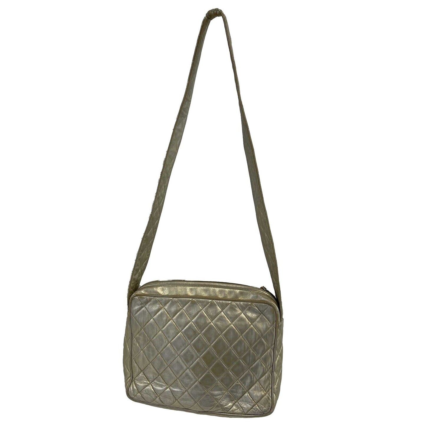 CHANEL - 90's CC Gold Leather Vintage Crossbody /Shoulder Bag W/ Tassel