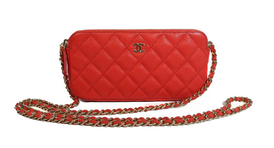 Chanel - New w/ Tags - 19 Red Leather Double Zip Wallet On Chain - WOC Crossbody
