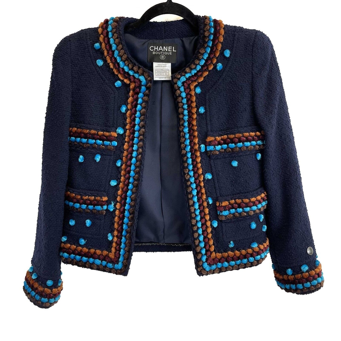 CHANEL - 97A VINTAGE Collectors Navy Popcorn Jacket 36 US 4 Coat Blazer
