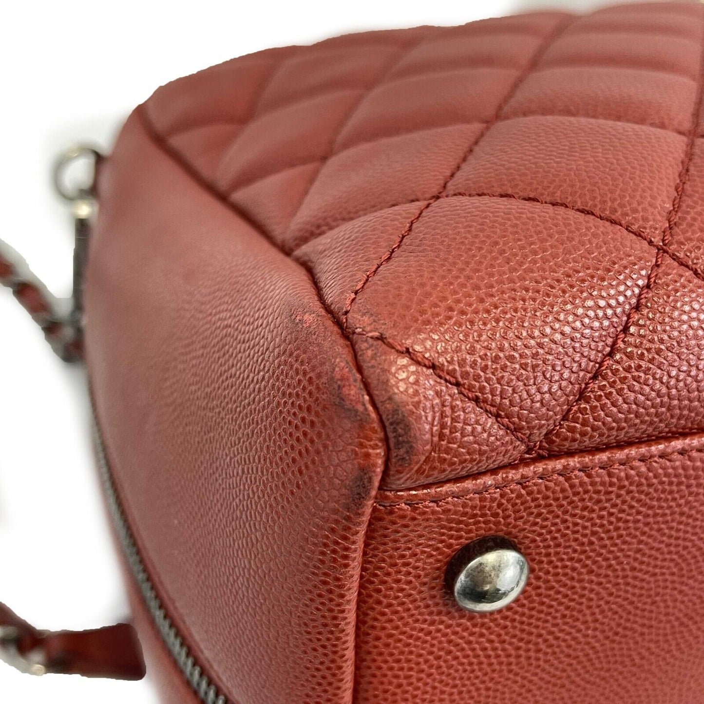 CHANEL - Sac Bowling Bag in Red Caviar Leather - Top Handle W/ Shoulder Strap
