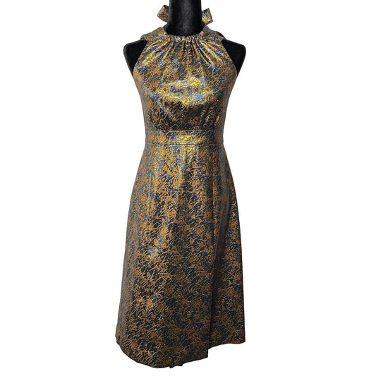 Prada - Metallic Green Floral Print Midi Halter-Neck Dress - 40 US 4