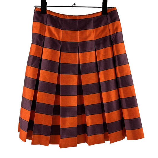 PRADA - Pleated High-Waisted Striped Mini Skirt - Purple, Orange,Black - 38 US 2