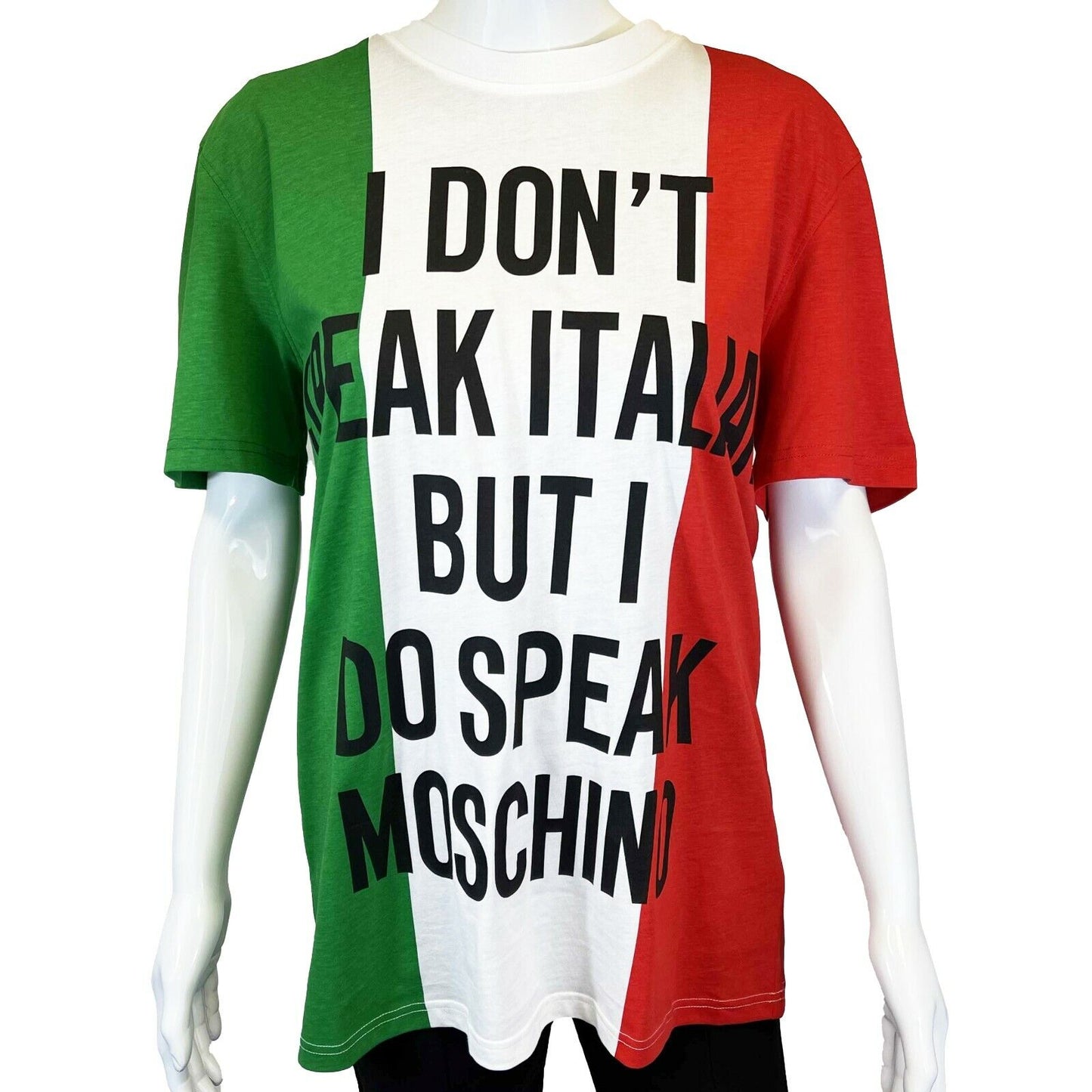 Moschino Multicolor Italian Slogan T-Shirt - Red White Green - IT 48 - US Small