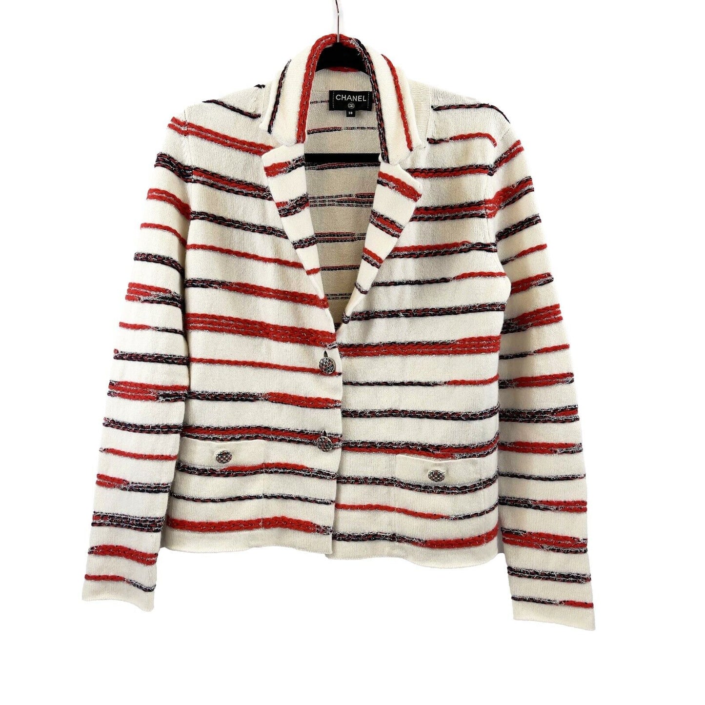 CHANEL - 20P Ad Campaign Metallic Braid Trim Cashmere Cardigan / Jacket US 6 / M
