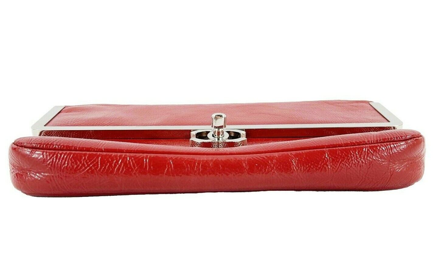 CHANEL - Small Textured Red Patent Frame Flap - CC Lock - Silver Shoulder Bag