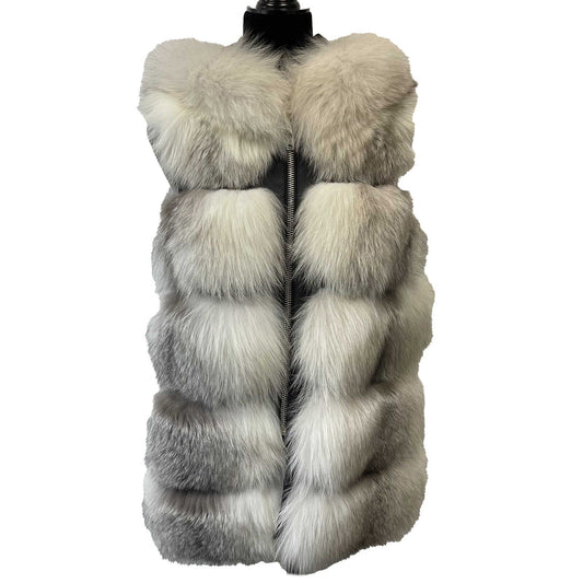 Nicole Benisti - White Cross Fox Fur Vest -White/Light Grey - Size S