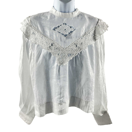 Isabel Étoile Marant - New w/ Tags - Elija Floral Lace Blouse - White 34 US XS