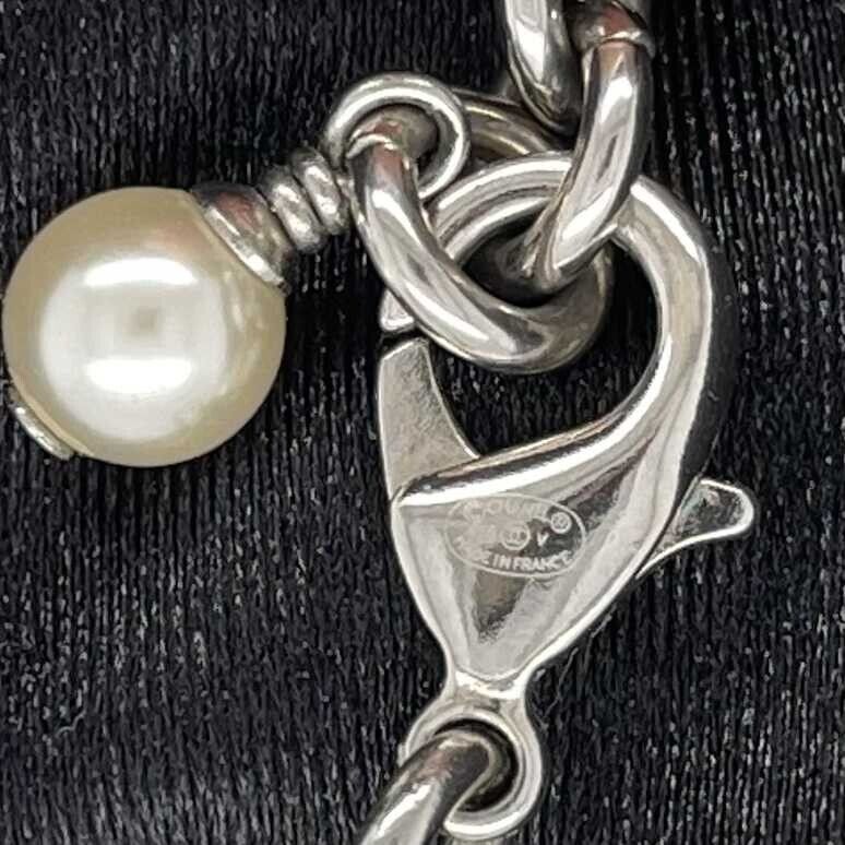 CHANEL - Excellent - A18 V Chanel Pearl Long Necklace - Silver / White FULL KIT