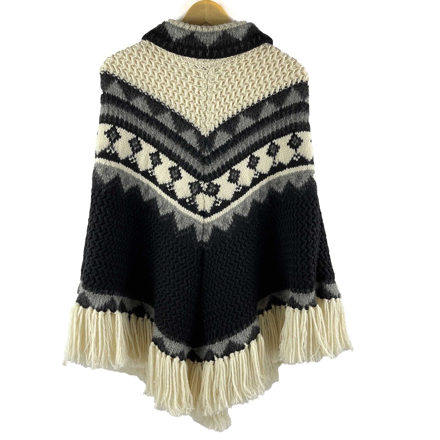 Saint Laurent - YSL - Fringe Knit Pom Pom Tassel Poncho - XS S M