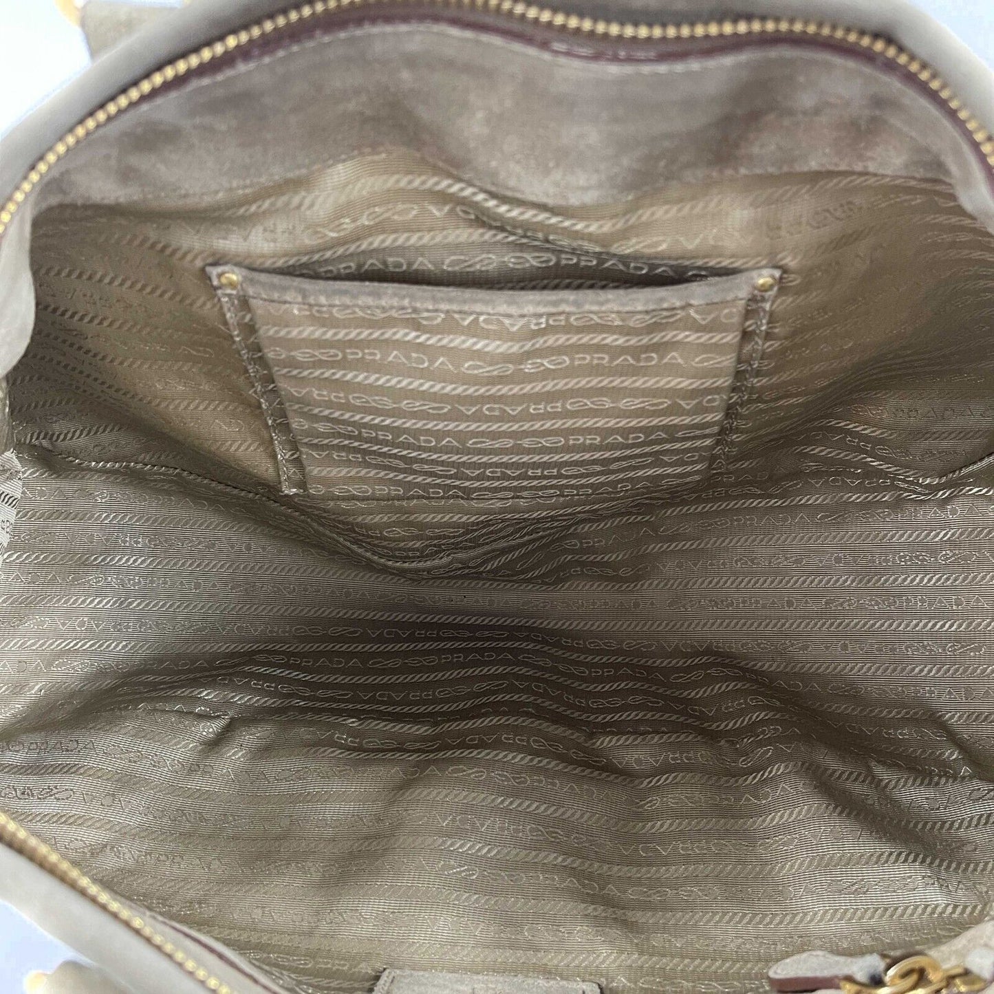 PRADA - Large Suede Buckle Bowling Bag - Camel Top Handle w/ Shoulder Strap