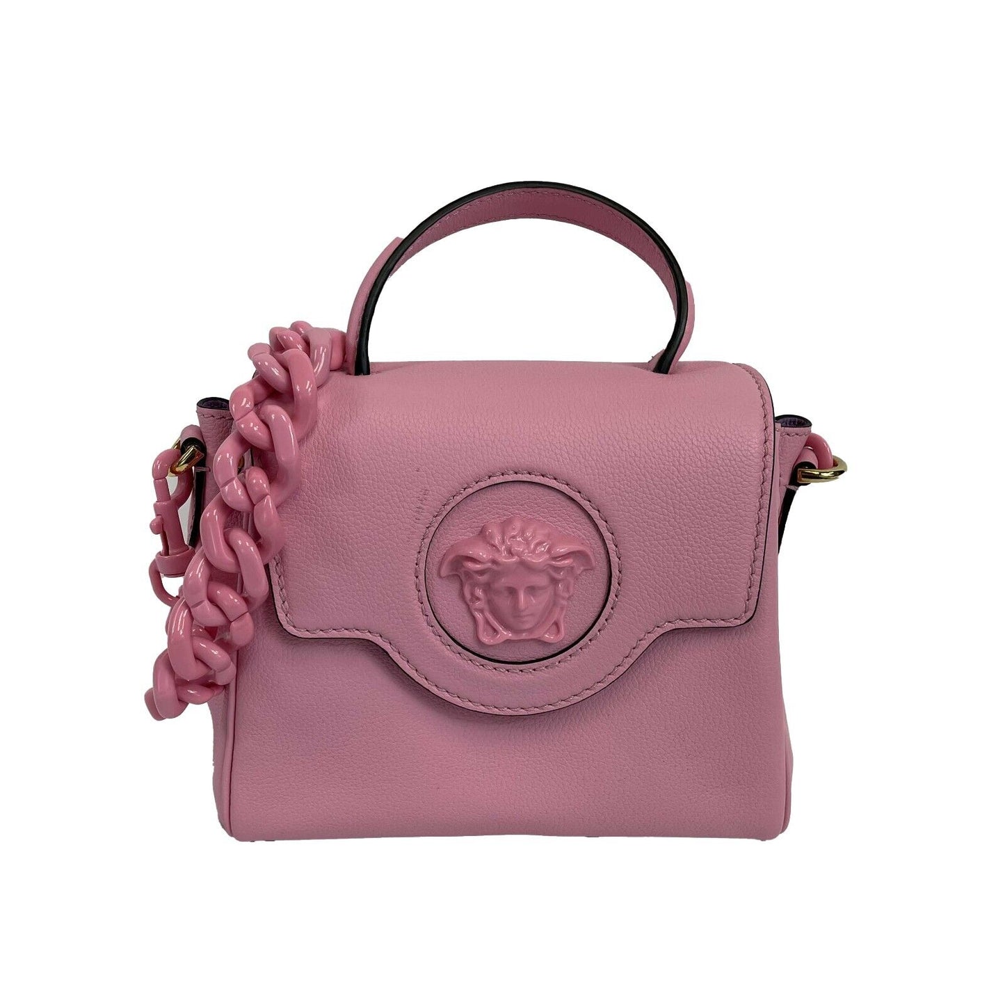 Versace - New Women's La Medusa Small Pink Top Handle w / leather & Chain Straps