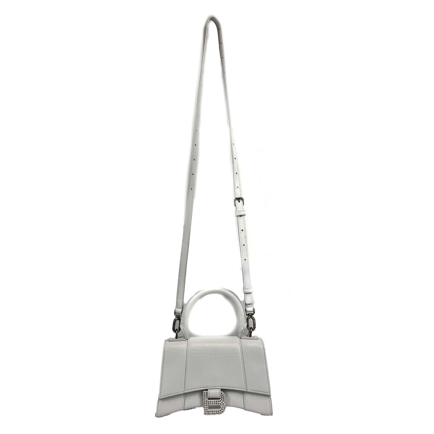 Balenciaga - Hourglass Crystal Logo Leather Top Handle Bag XS - White Crossbody