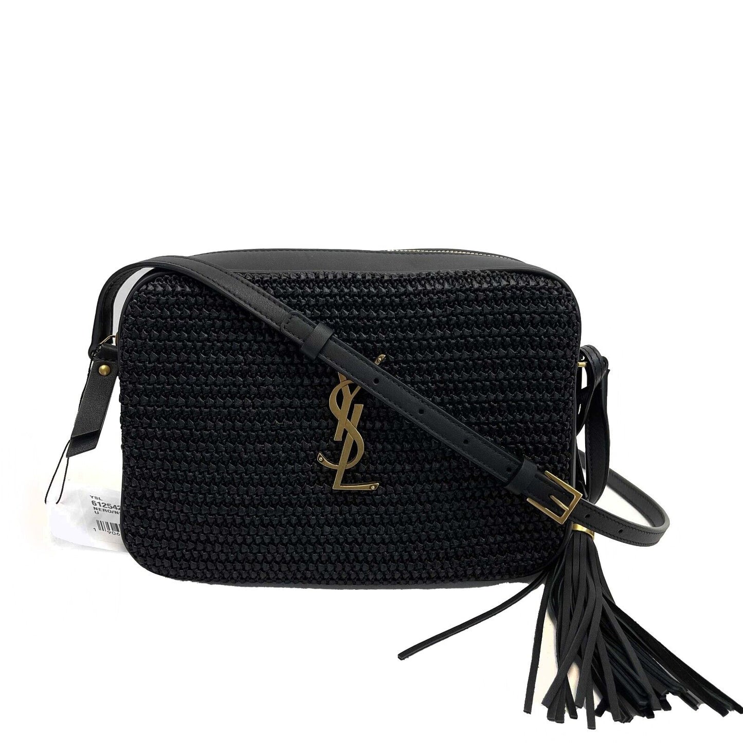 Saint Laurent - Black Raffia Paneled Lou Medium Camera Bag / Crossbody