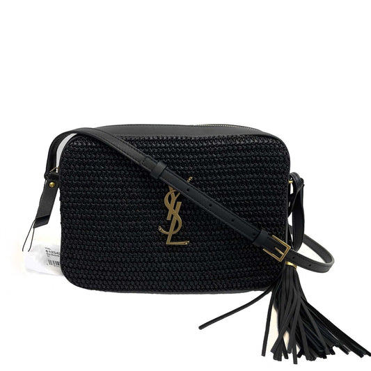 Saint Laurent - Black Raffia Paneled Lou Medium Camera Bag / Crossbody