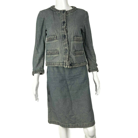 Chanel - Vintage 01P Washed Denim Jacket & Skirt Set - CC Buttons - Size 36 US 4