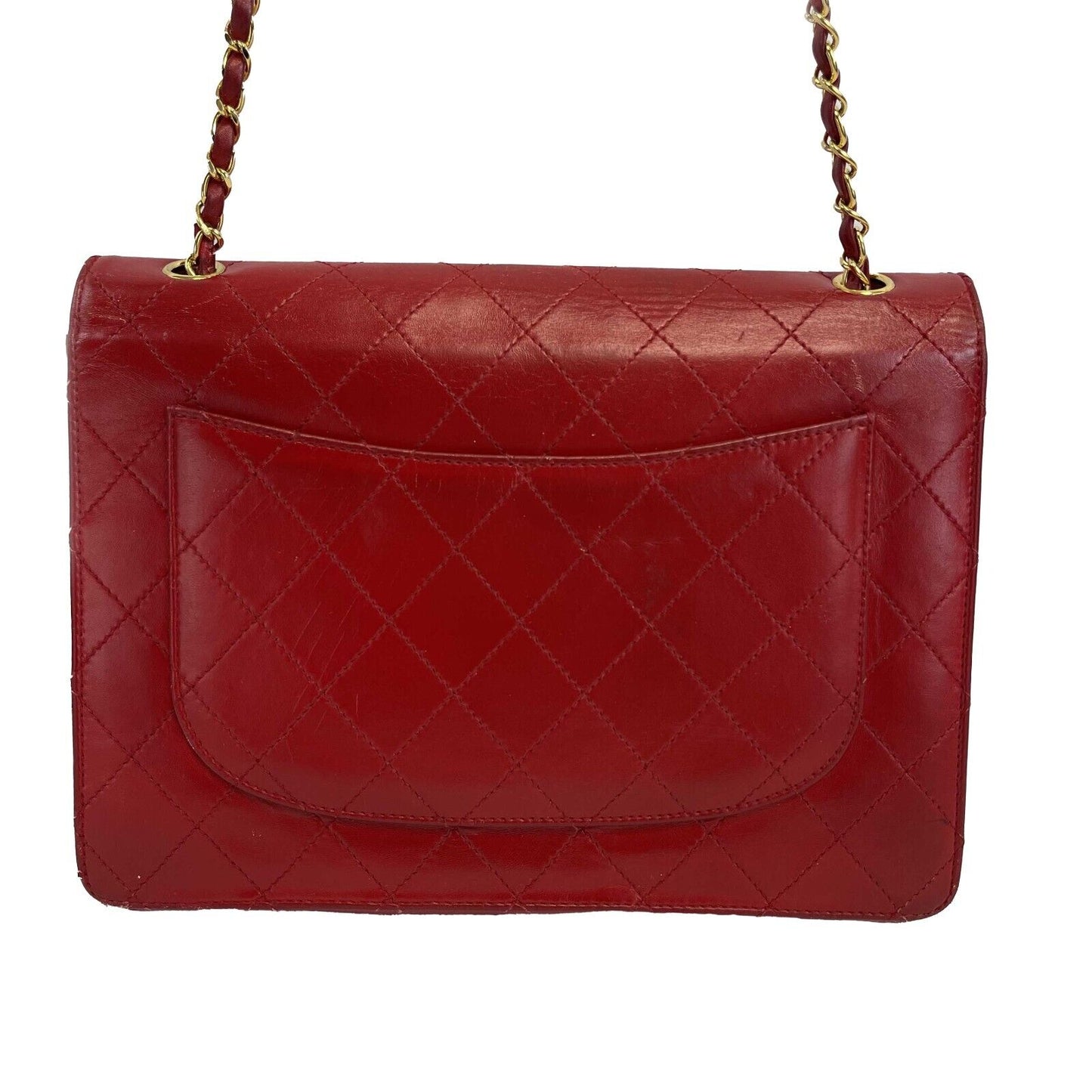 CHANEL - Vintage Jumbo CC Lambskin Single Flap Red Shoulder Bag