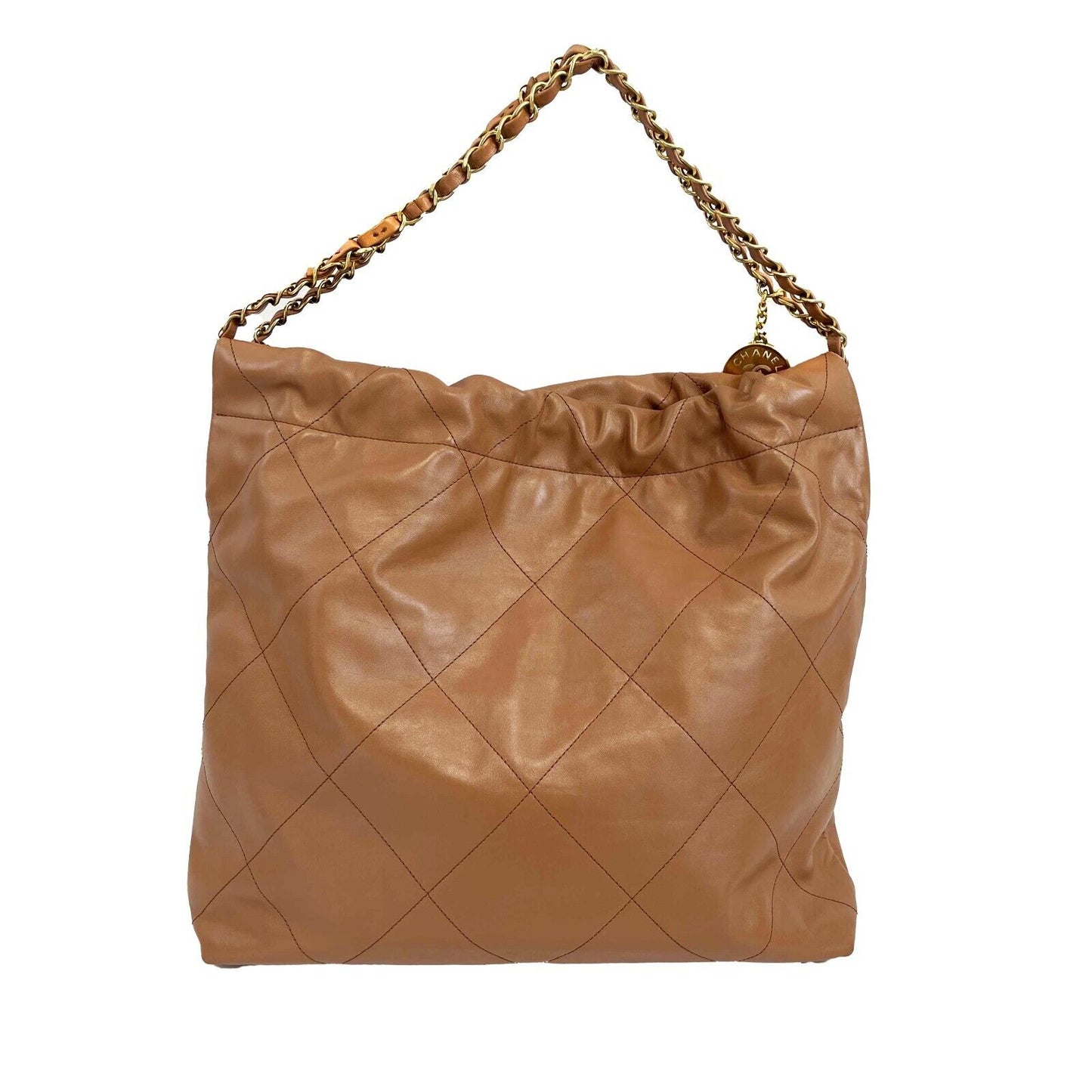 Chanel - 22 bag quilted Calfskin Drawstring Hobo - Caramel Shoulder Bag