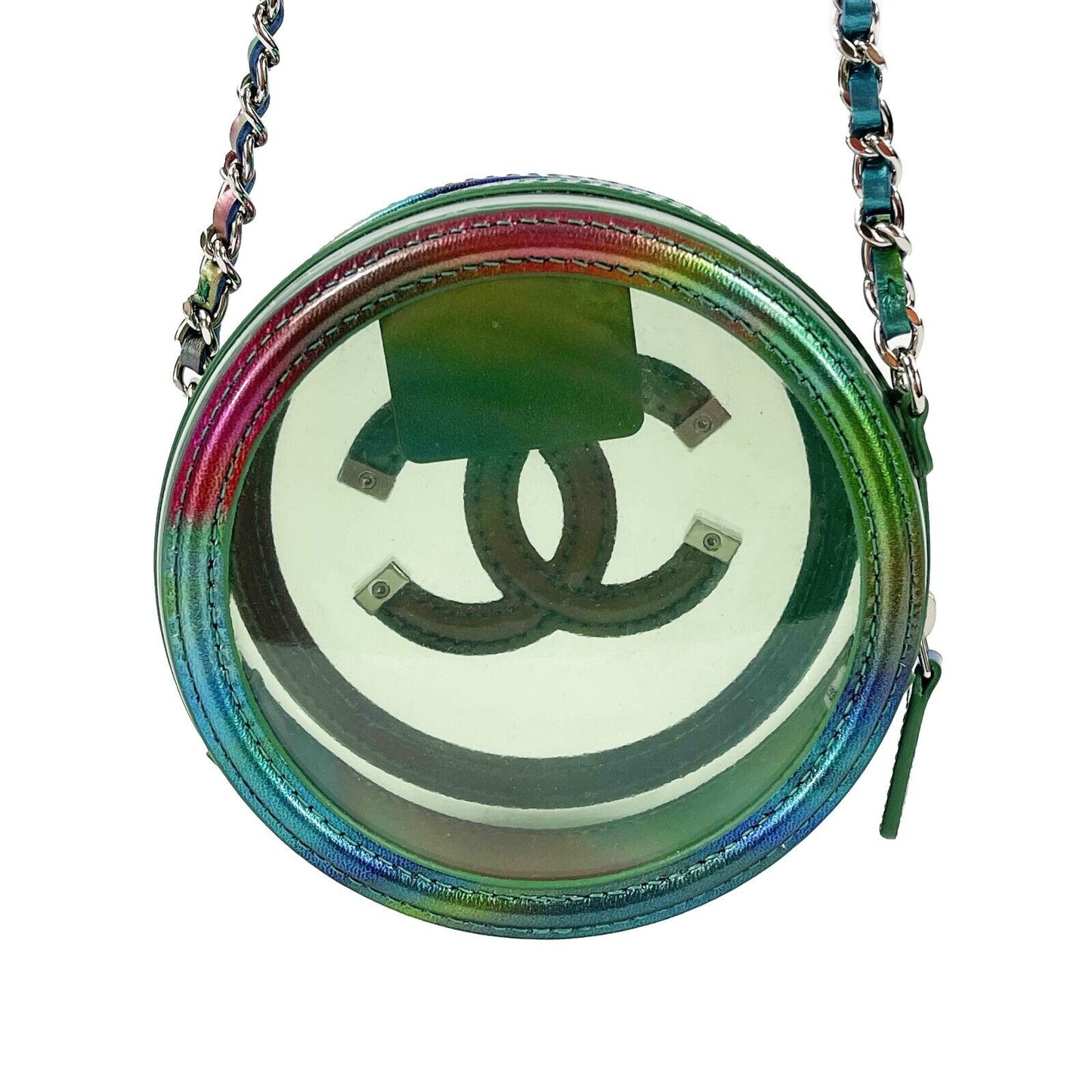 CHANEL - New w/ Tags - CC Rainbow PVC Round Mini Clutch with Chain Crossbody