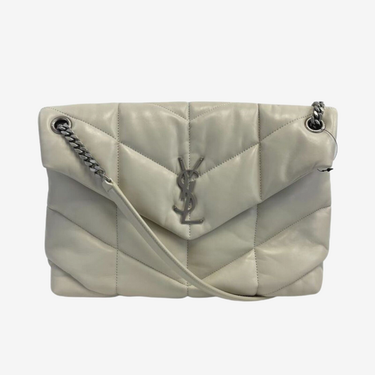 Saint Laurent - White Puffer Medium Chain Bag in Quilted Lambskin Shoulder Bag