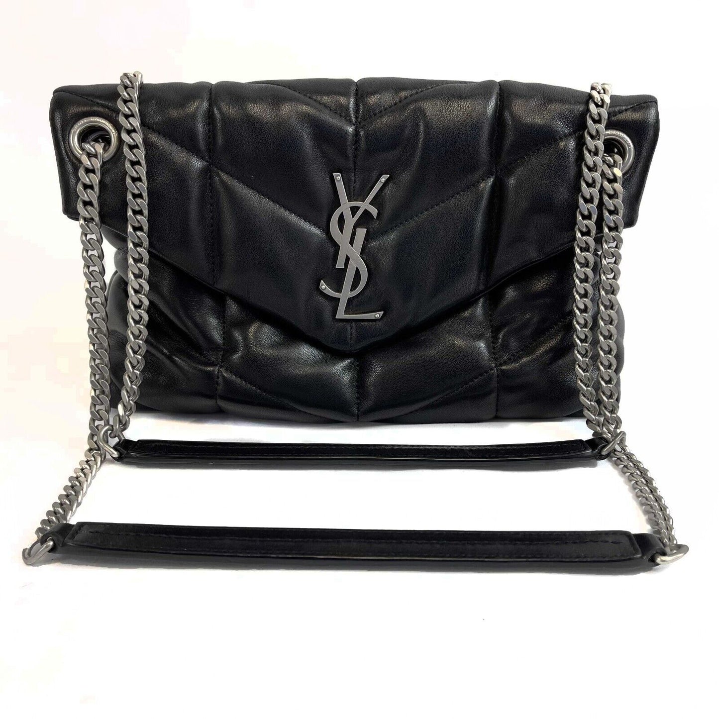 Saint Laurent - Excellent - Loulou Puffer Small - Black / Silver Shoulder Bag