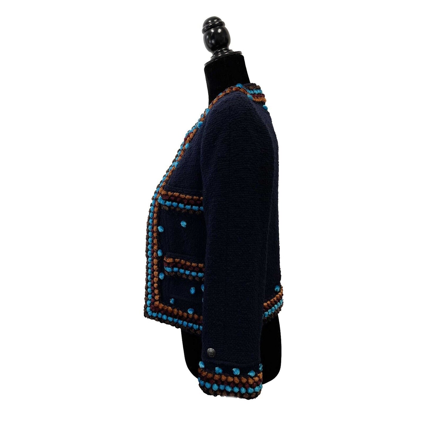 CHANEL - 97A VINTAGE Collectors Navy Popcorn Jacket 36 US 4 Coat Blazer