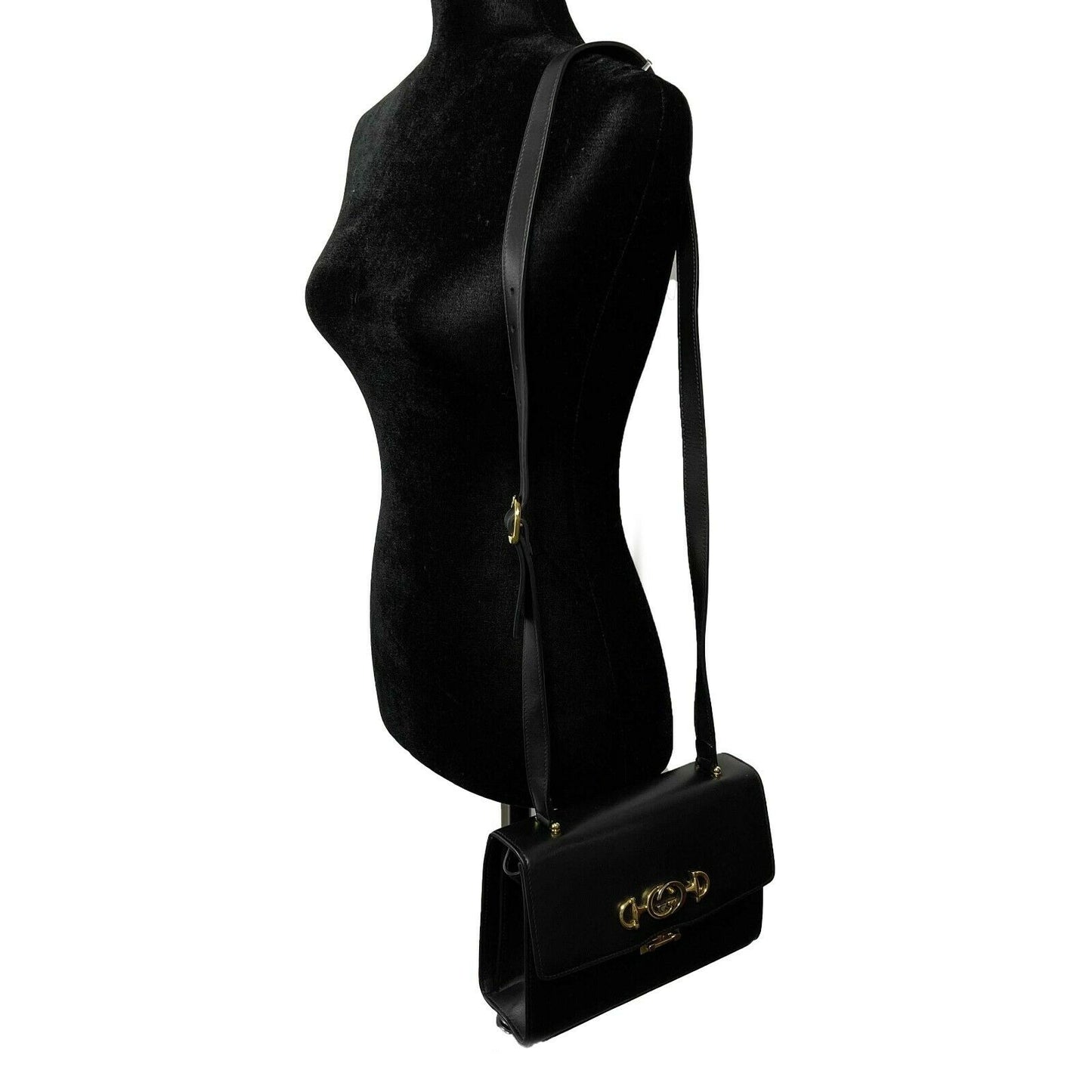 GUCCI - NEW Black / Silver-tone Calfskin Zumi Crossbody - Fold over Flap Bag