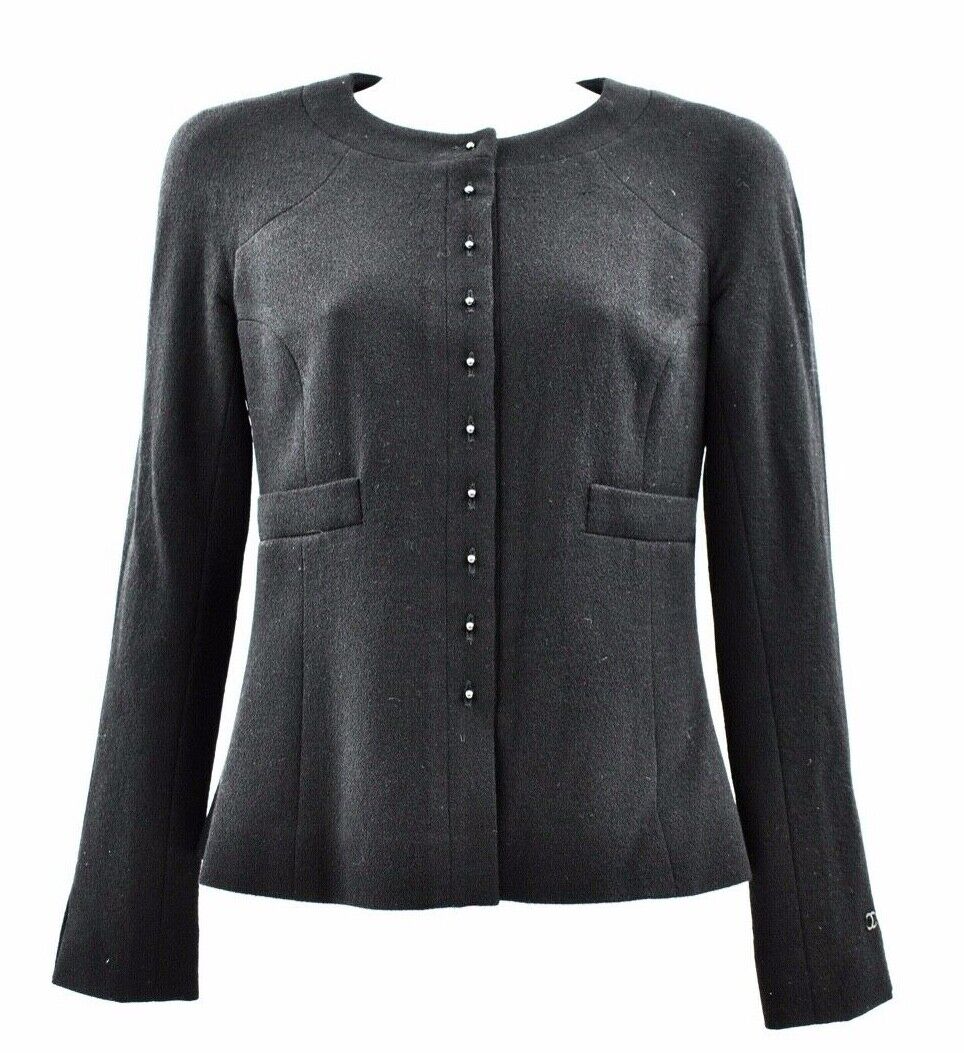 Chanel - Pearl Button Skirt Suit - Black Blazer Set - CC Zip - 4 - 36 - 2002 02A