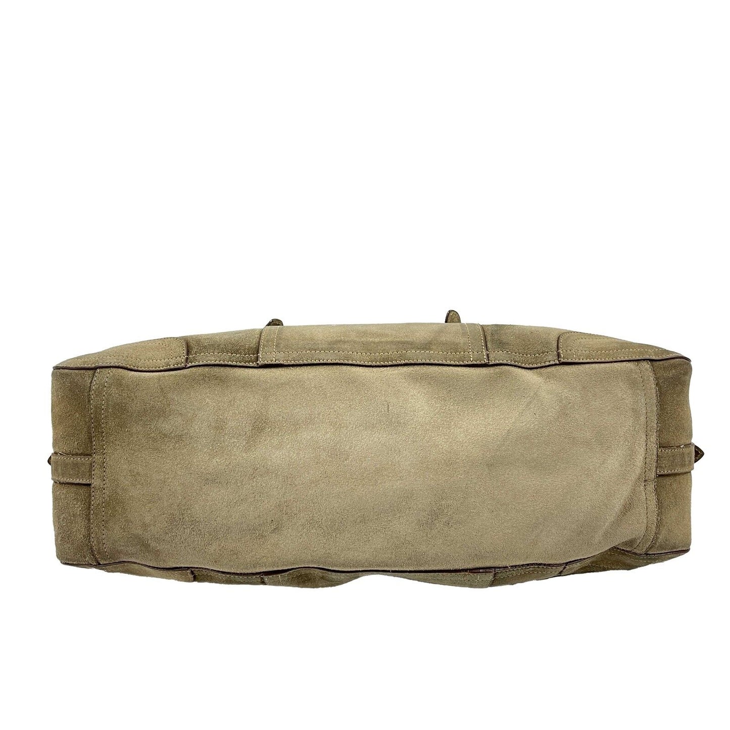 PRADA - Large Suede Buckle Bowling Bag - Camel Top Handle w/ Shoulder Strap