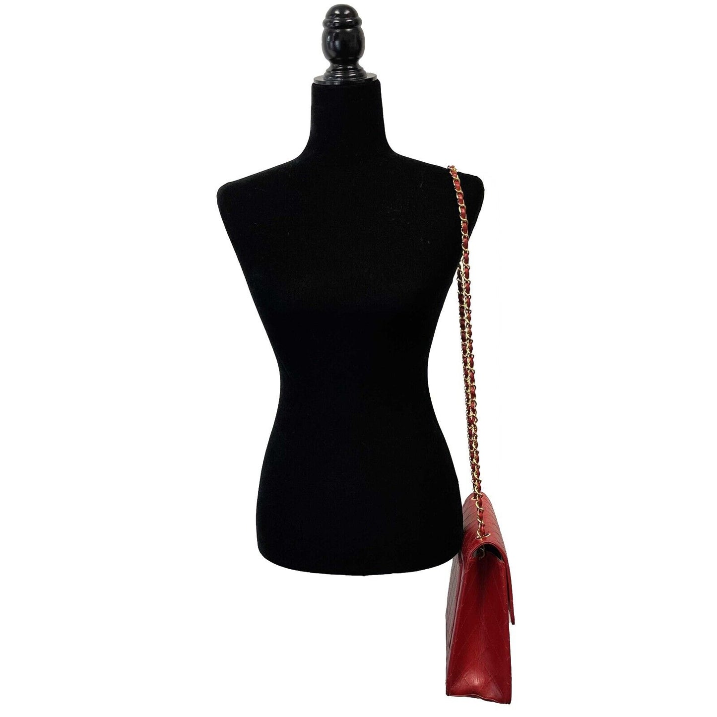 CHANEL - Vintage Jumbo CC Lambskin Single Flap Red Shoulder Bag