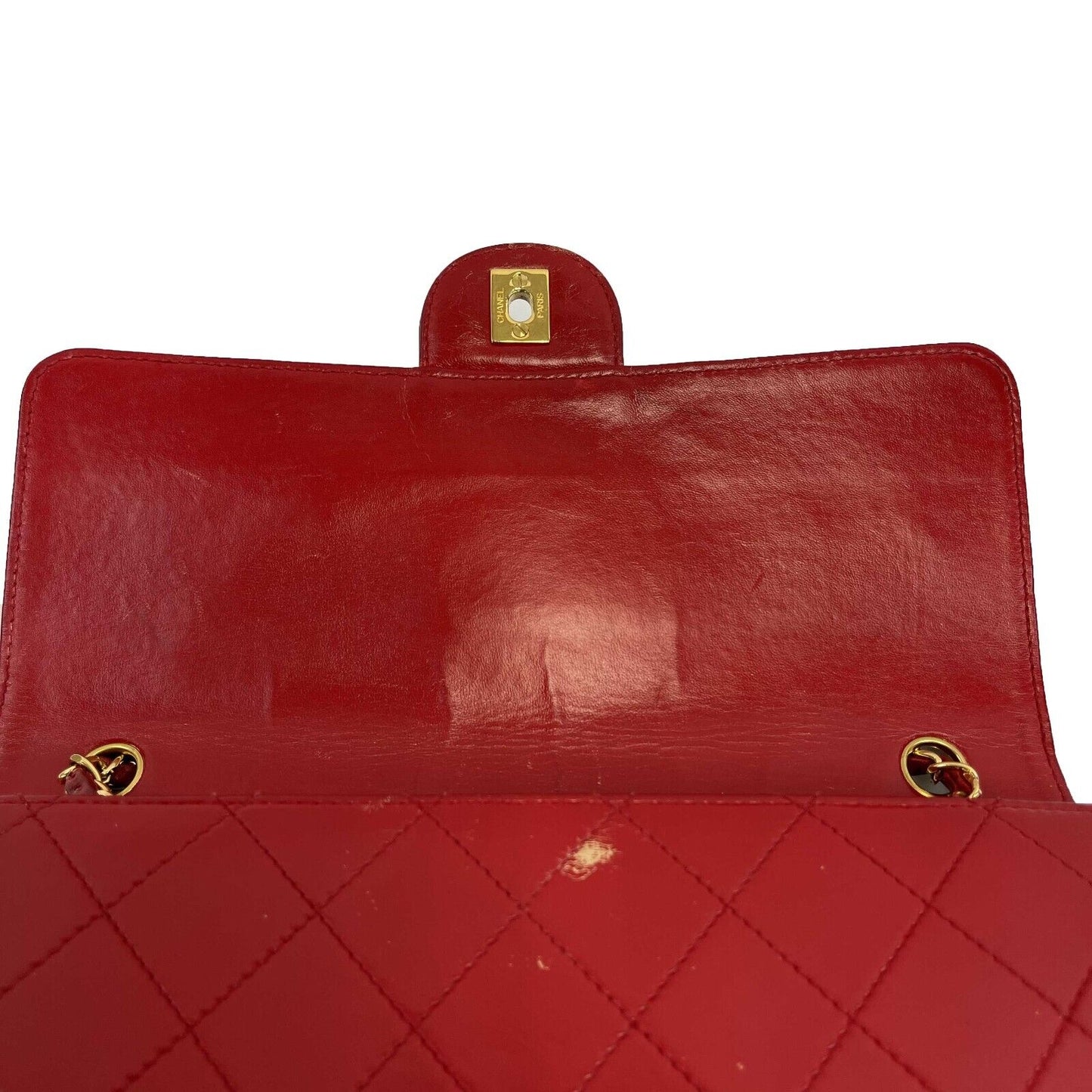 CHANEL - Vintage Jumbo CC Lambskin Single Flap Red Shoulder Bag