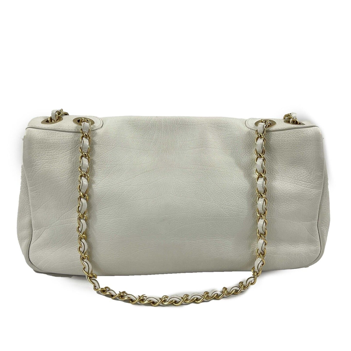 CHANEL - 09C White Mosaic Metal East West Calfskin Flap Crossbody / Shoulder Bag