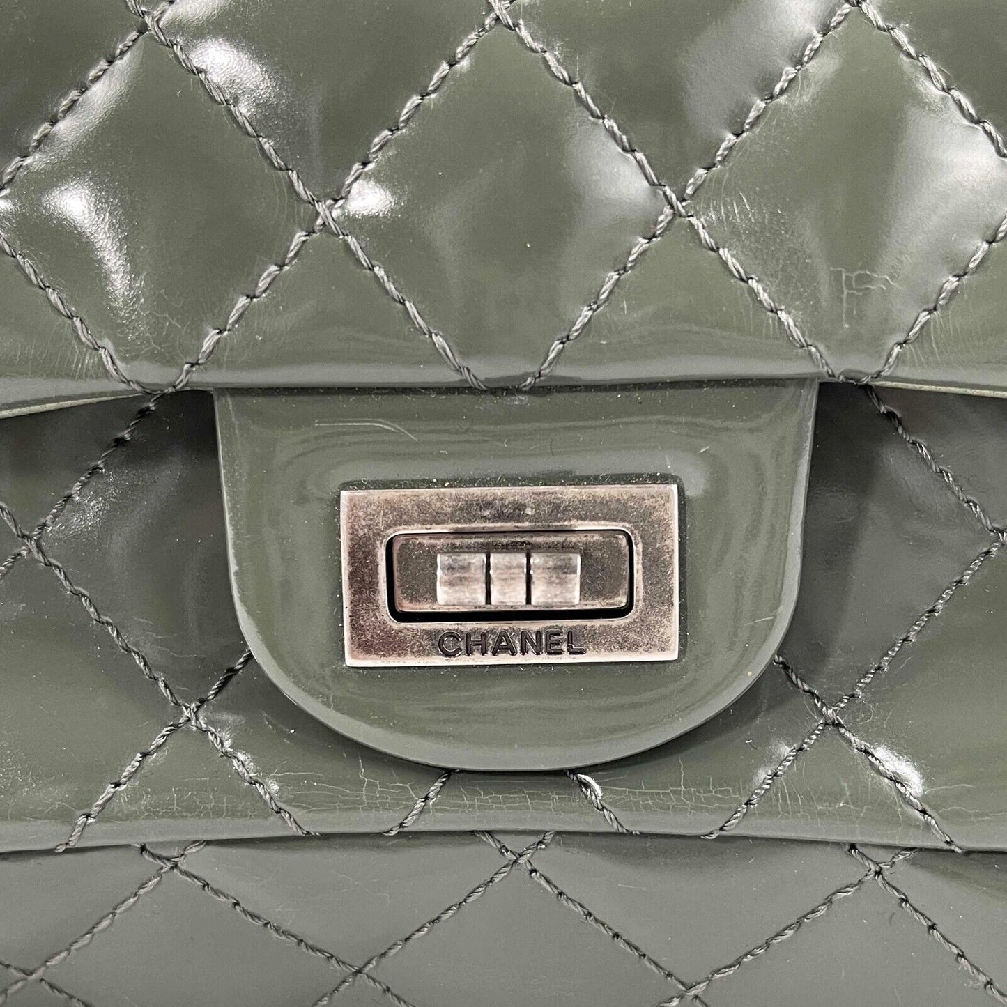 CHANEL Patent Quilted Small Accordion Reissue 2.55 Flap - Olive Green Crossbody