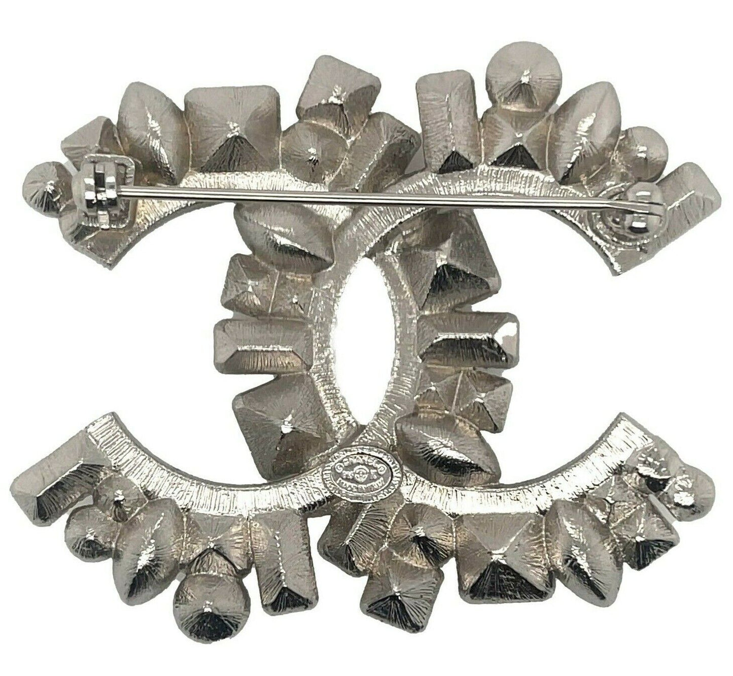 CHANEL - 14K Act 2 Clear and Black Strass CC Logo Brooch w/ Box