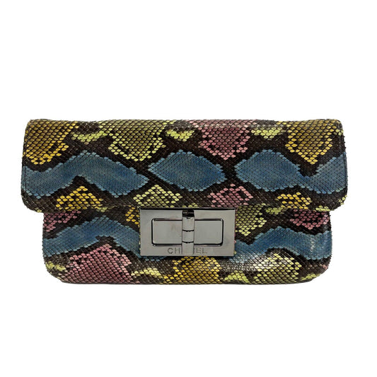 Chanel - Vintage Multicolor Python Flap Clutch - Snakeskin Purse