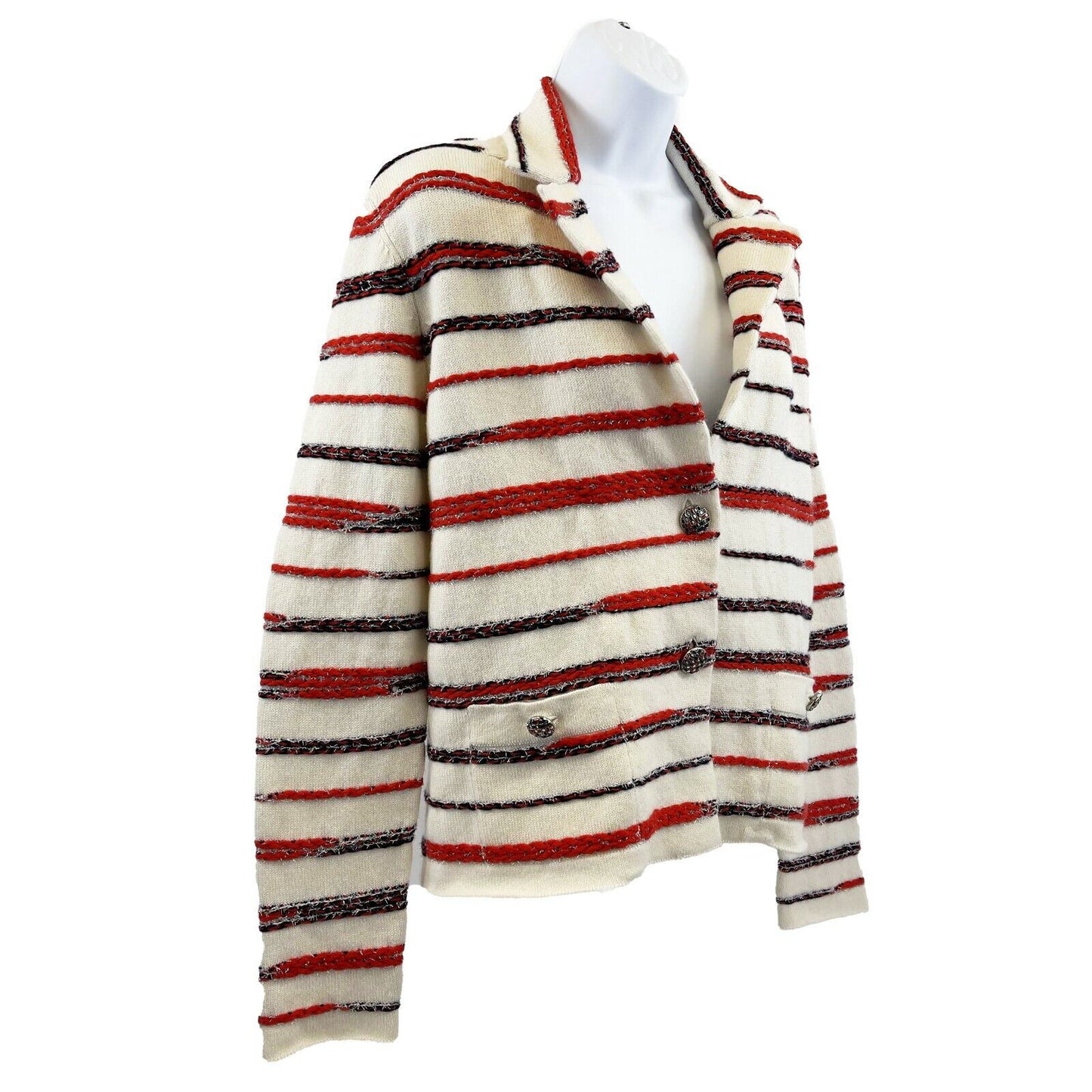 CHANEL - 20P Ad Campaign Metallic Braid Trim Cashmere Cardigan / Jacket US 6 / M